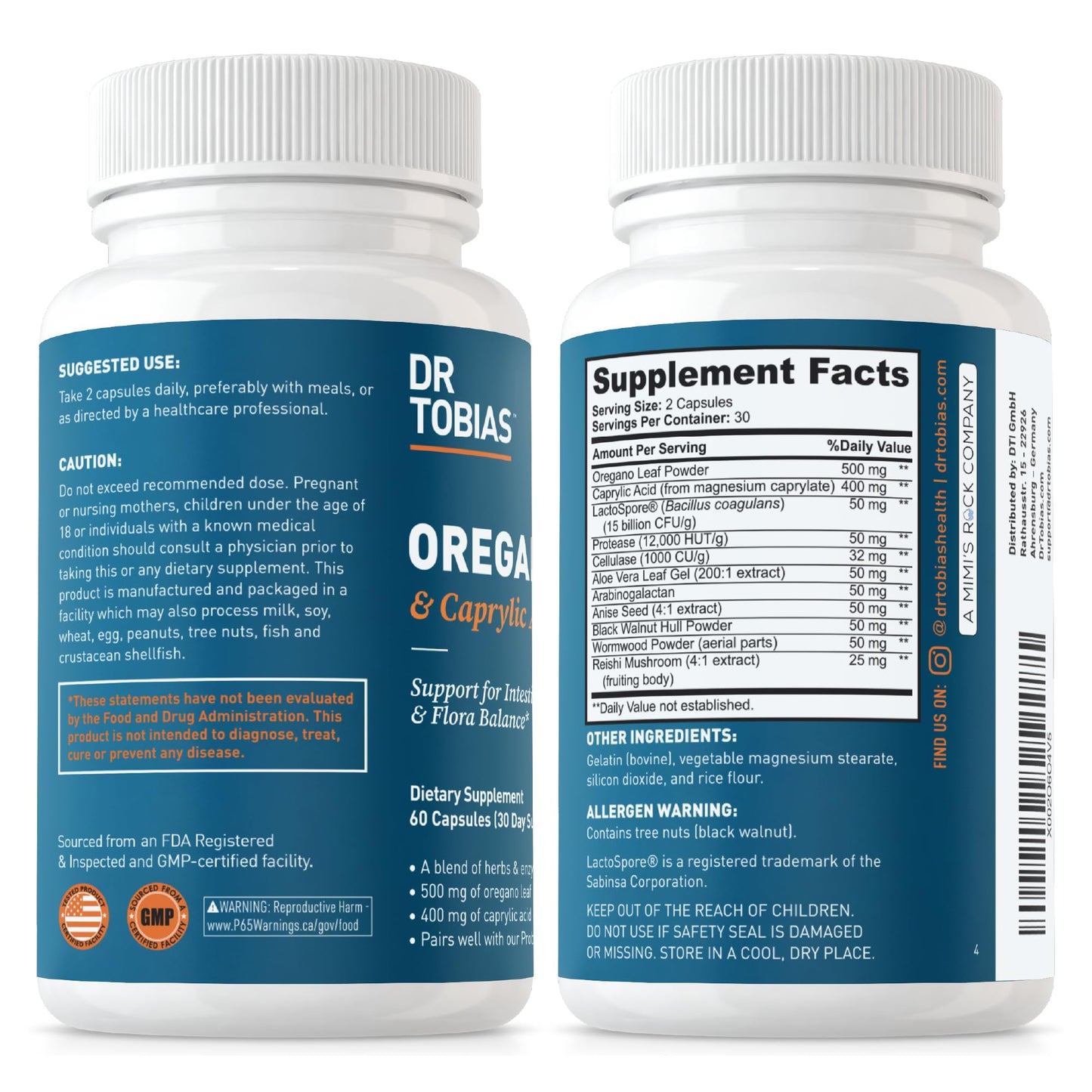 Dr. Tobias Oregano & Caprylic Acid Gut Flora Balance Complex – 60 Capsules