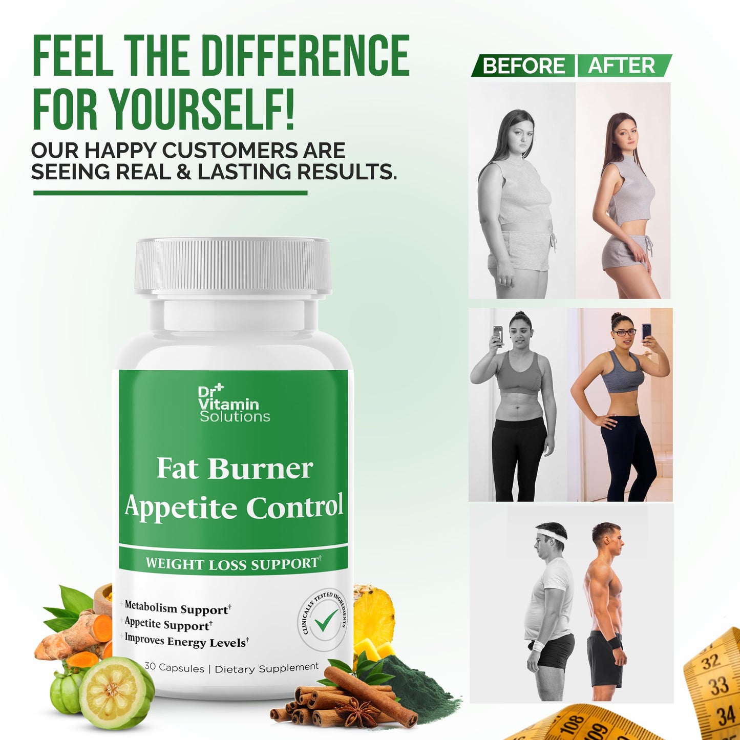 DR VITAMIN SOLUTIONS Fat Burner & Appetite Control โ Metabolism Booster with L-Carnitine, CLA & Chromium