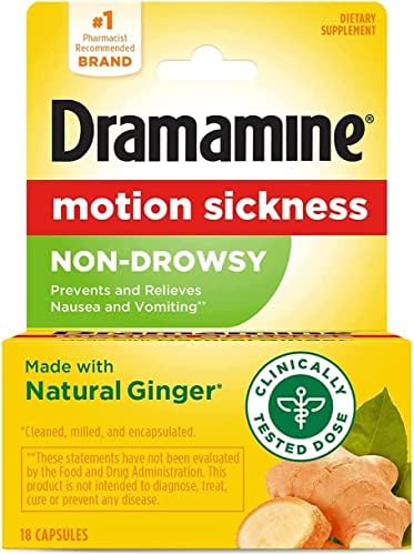 Dramamine Non-Drowsy Naturals with Natural Ginger โ 18 Capsules