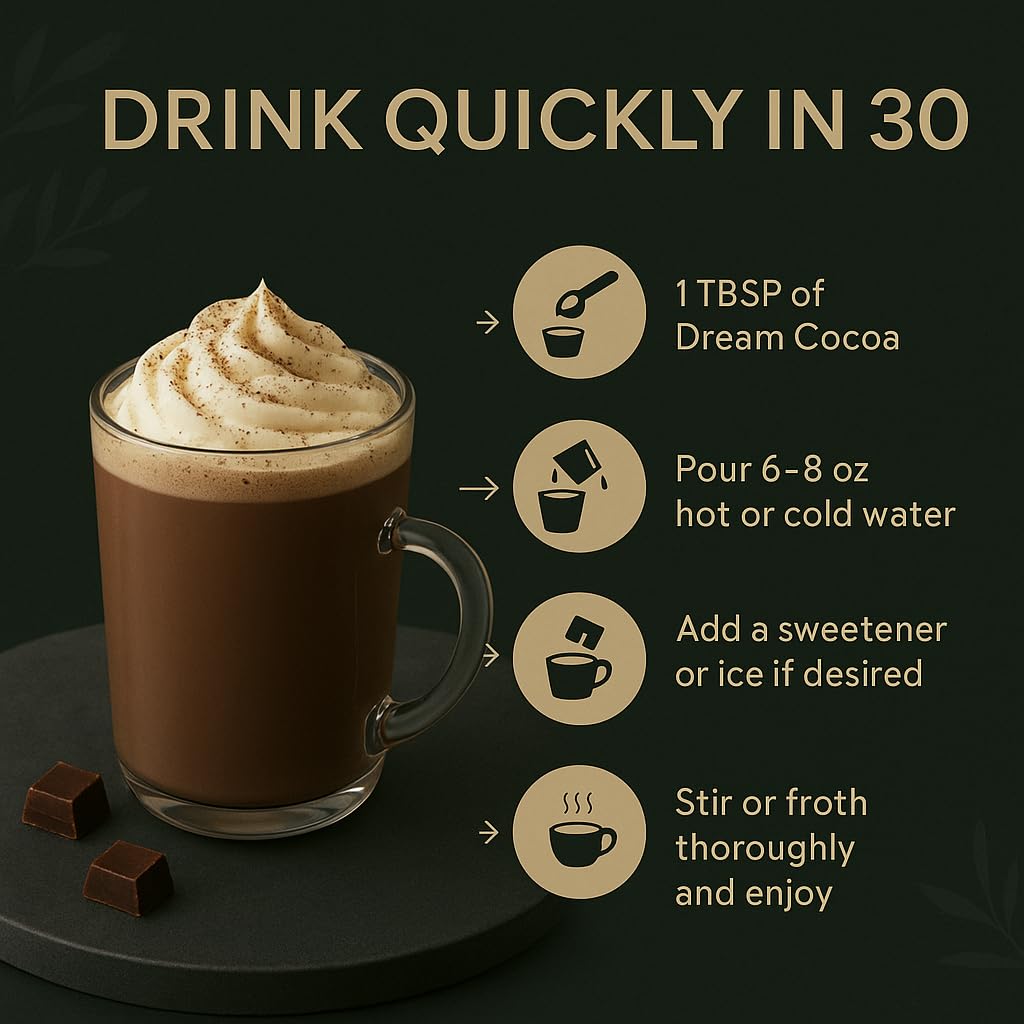 Dream Cocoa Magnesium Hot Cocoa β Melatonin-Free Sleep Support with Reishi, L-Theanine & Zinc Glycinate | 30 Servings