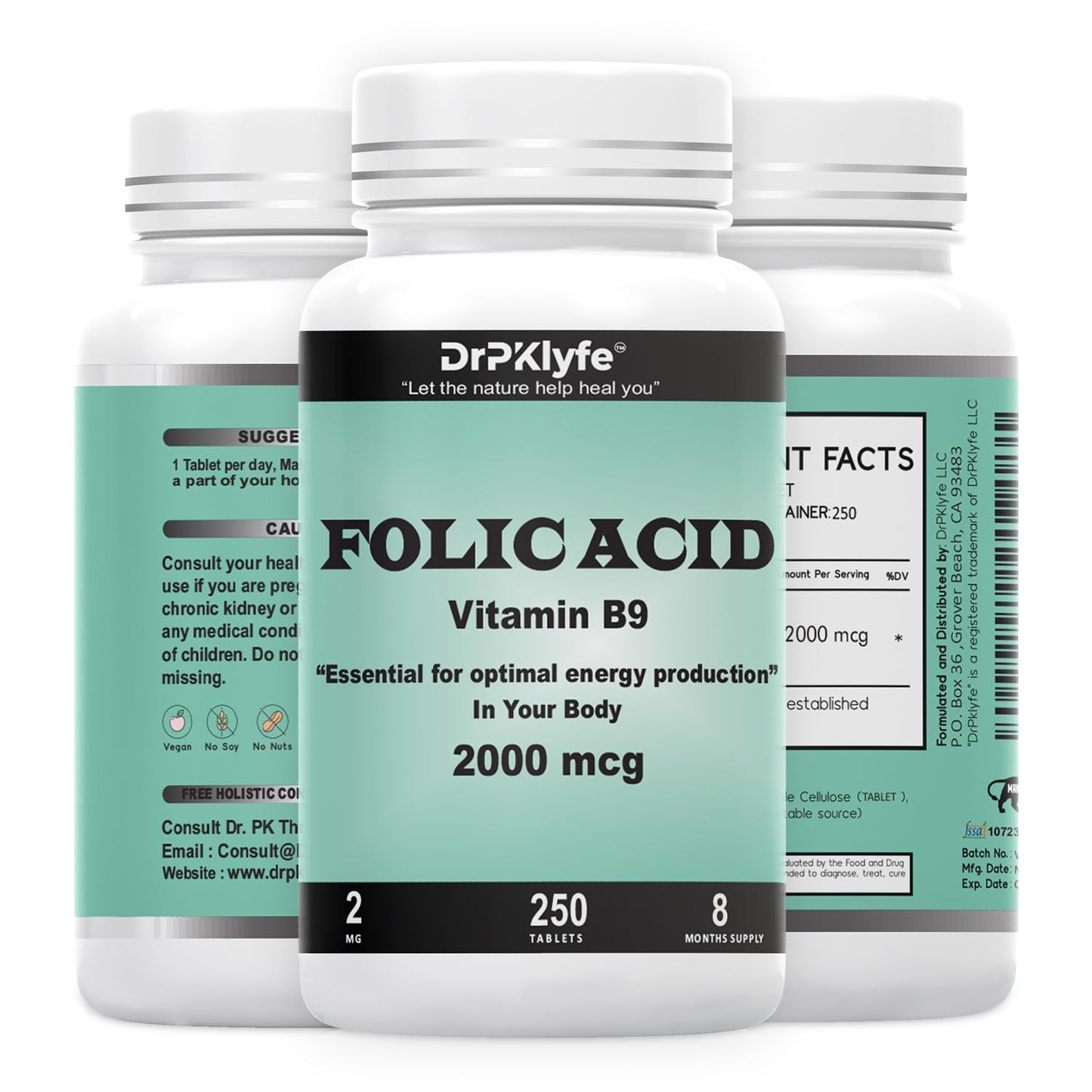 DrPKLyfe Folic Acid 2000 mcg โ Prenatal Vitamin (8-Month, 250 Tabs)
