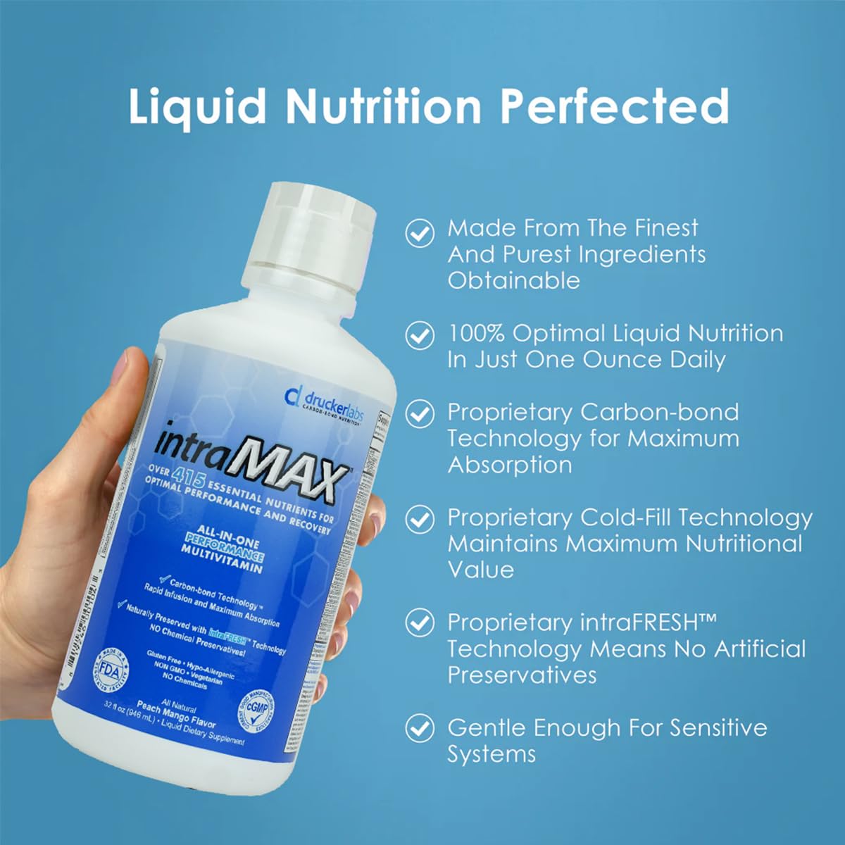 Drucker Labs intraMAX Organic Liquid Multivitamin β 32 oz Peach Mango