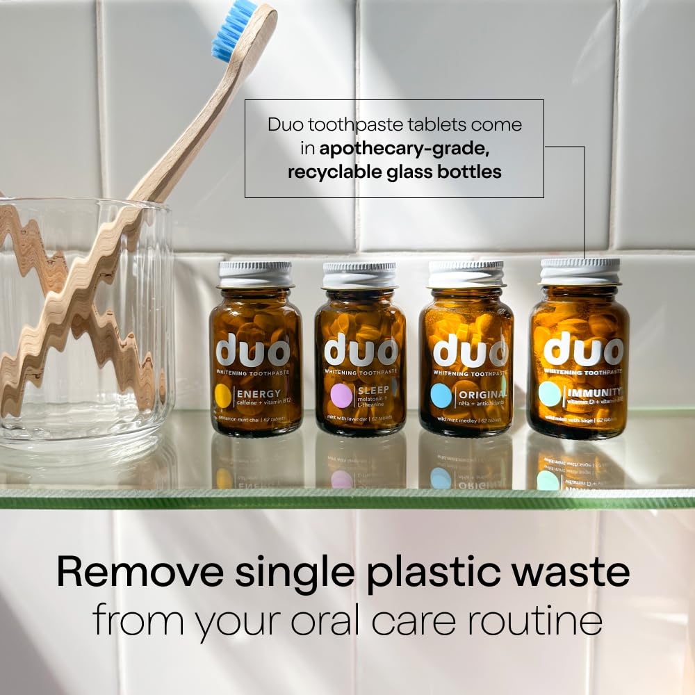 Duo Immunity Toothpaste Tablets โ Nano-Hydroxyapatite, D3+B12, 62 Tabs | Glass Bottle
