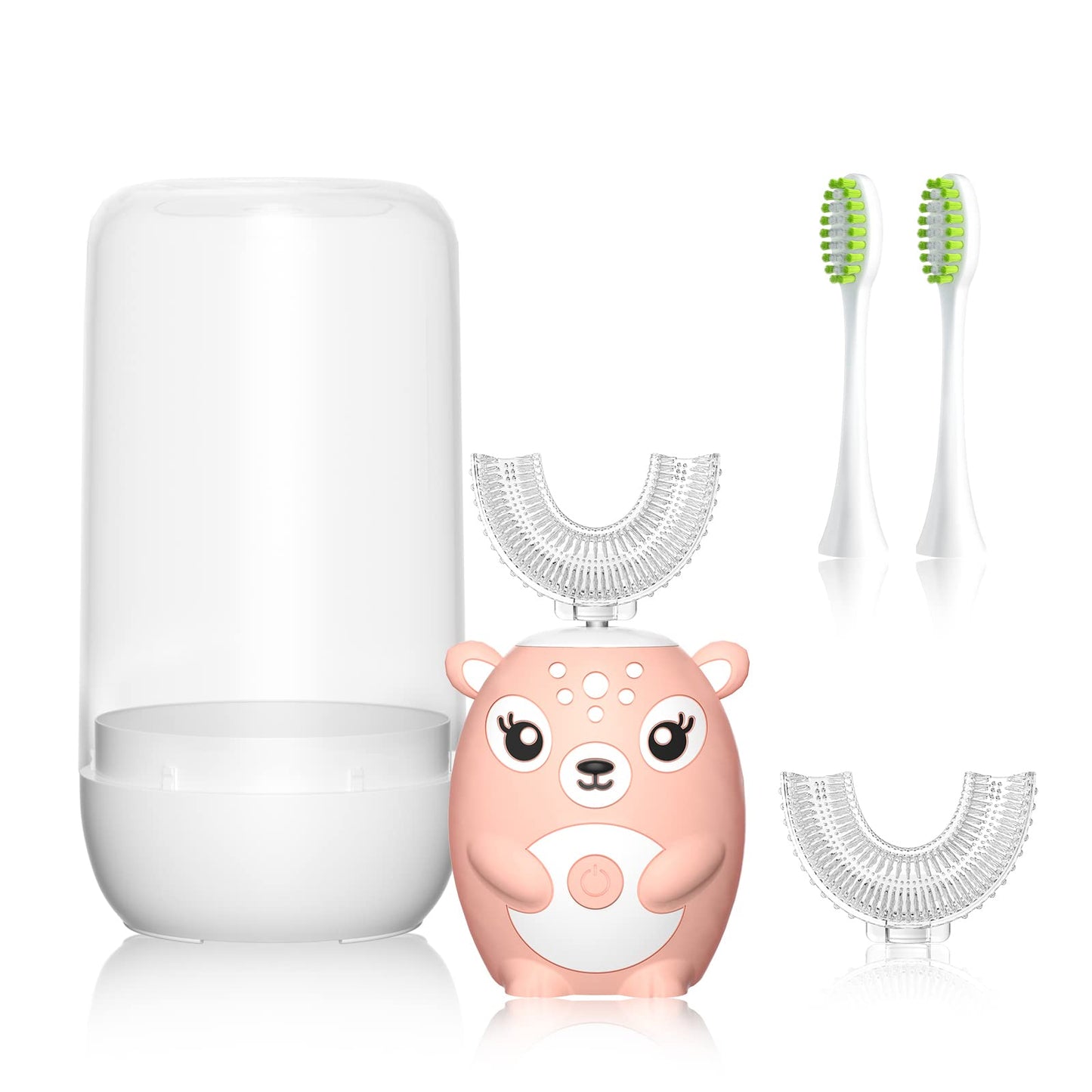 Kids U-Shaped Sonic Electric Toothbrush โ Automatic, 6 Modes, 4 Heads, Cartoon Deer Design