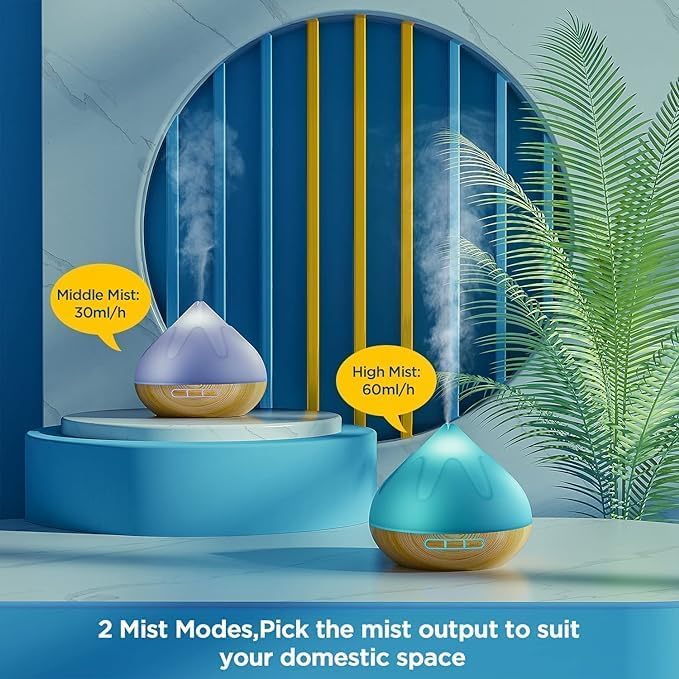 Dynooper 500ML Essential Oil Diffuser โ 14-Color LED Night Light, Remote, Quiet Humidifier (Brown)