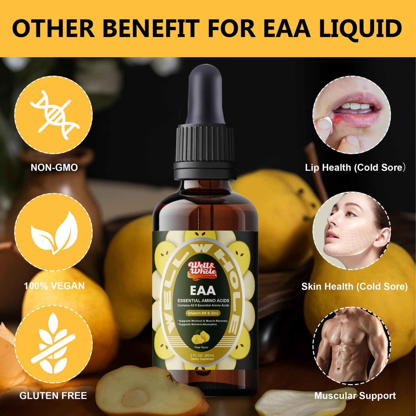 Essential Amino Acid (EAA) Liquid Drops โ Liver Support, Vitamin B6 & Zinc, Vegan, 2 oz