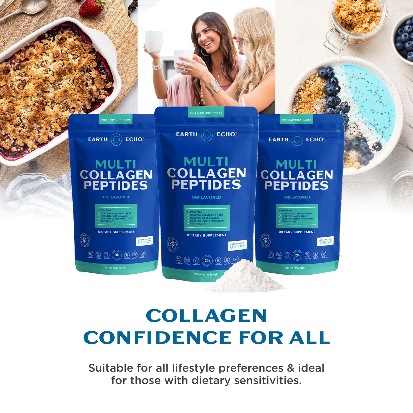 Earth Echo Multi-Collagen Peptides Powder โ Unflavored, Keto-Friendly (26 Servings)