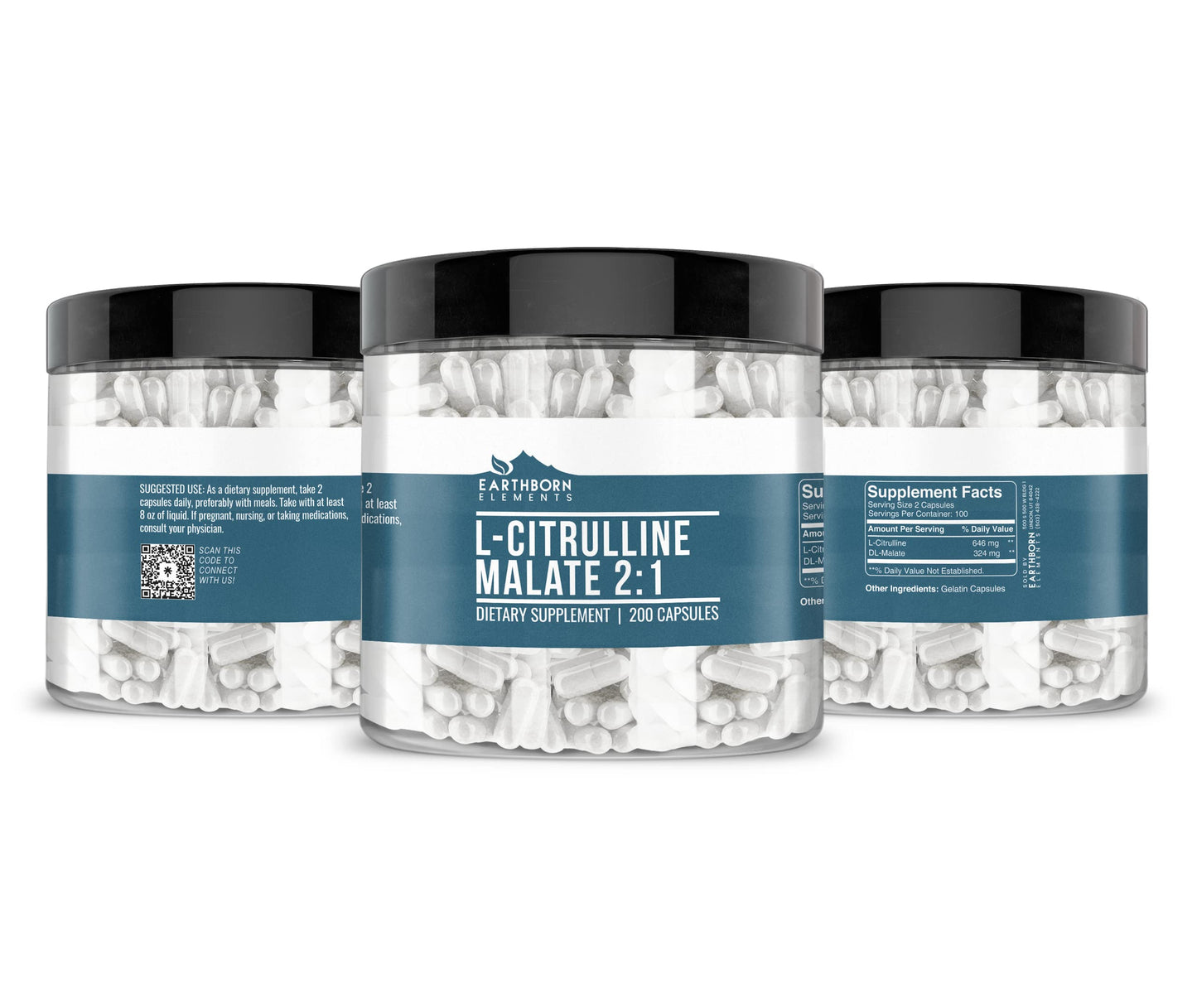 Earthborn Elements L-Citrulline DL-Malate 2:1 โ 200 Capsules, Pure & Undiluted