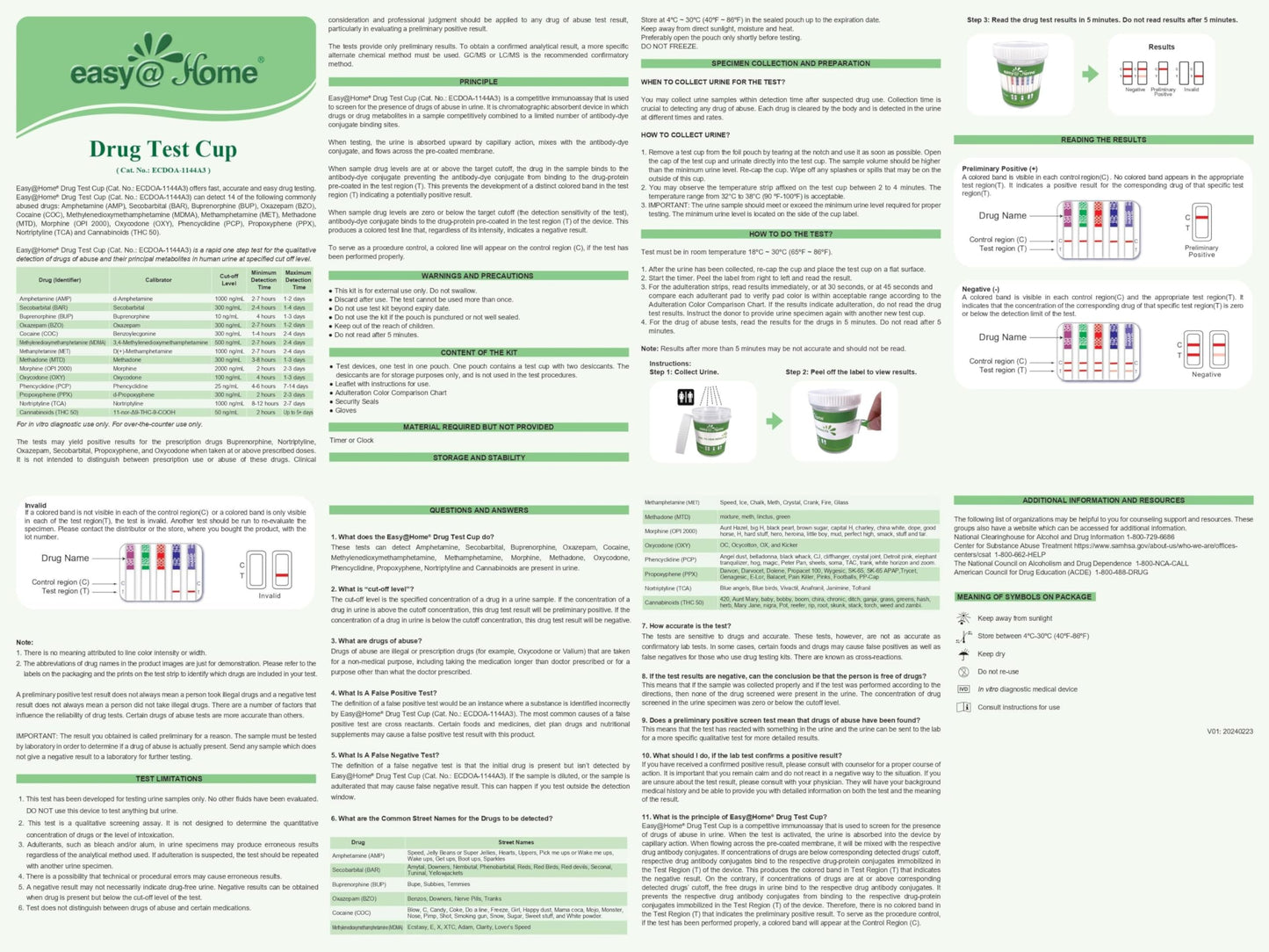 Easy@Home Drug Test Cup โ At-Home Amp/Bup/Bar/Bzo/CoC/THC50 Kit (20)