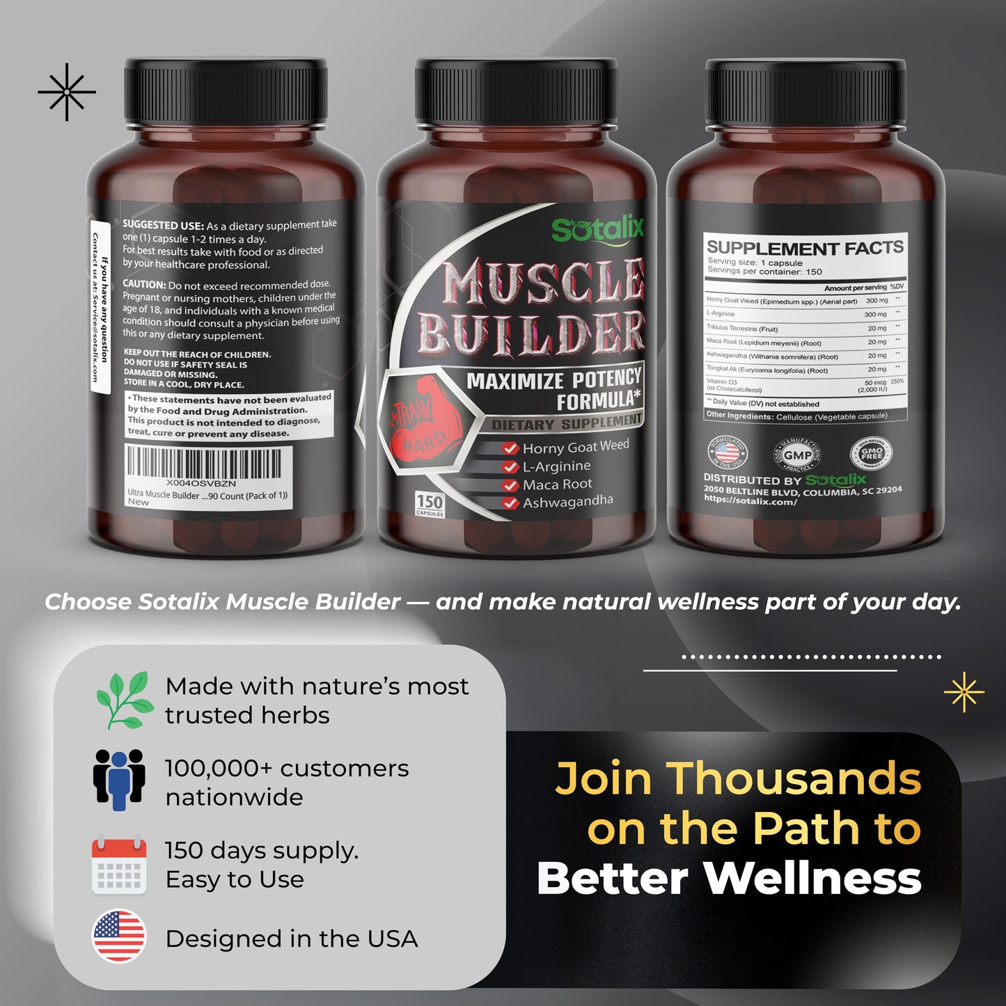 Ultra Muscle Builder Supplement โ L-Arginine & Tribulus, 150 Capsules