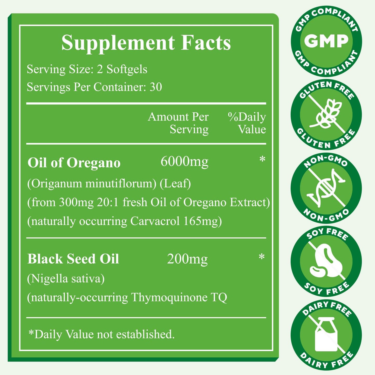 Oil of Oregano with Black Seed Oil โ 6000mg Capsules, Organic, Carvacrol & Thymoquinone, 2 Bottles (120 Softgels)