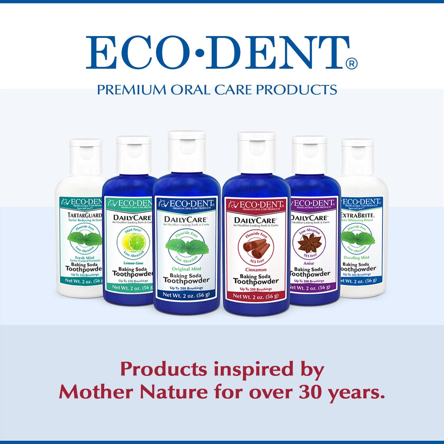 Eco-Dent DailyCare Baking Soda Toothpowder โ Cinnamon, Fluoride-Free, 2 oz