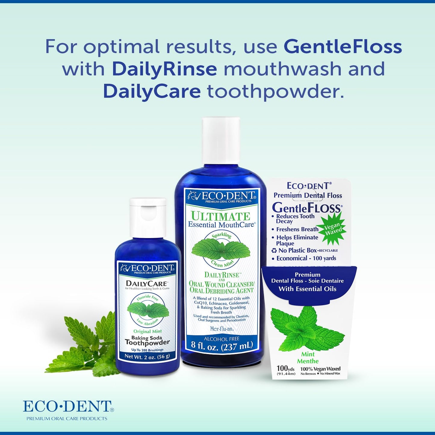 Eco-Dent GentleFloss Waxed Mint Dental Floss โ Vegan Wax, 100 Yds x6