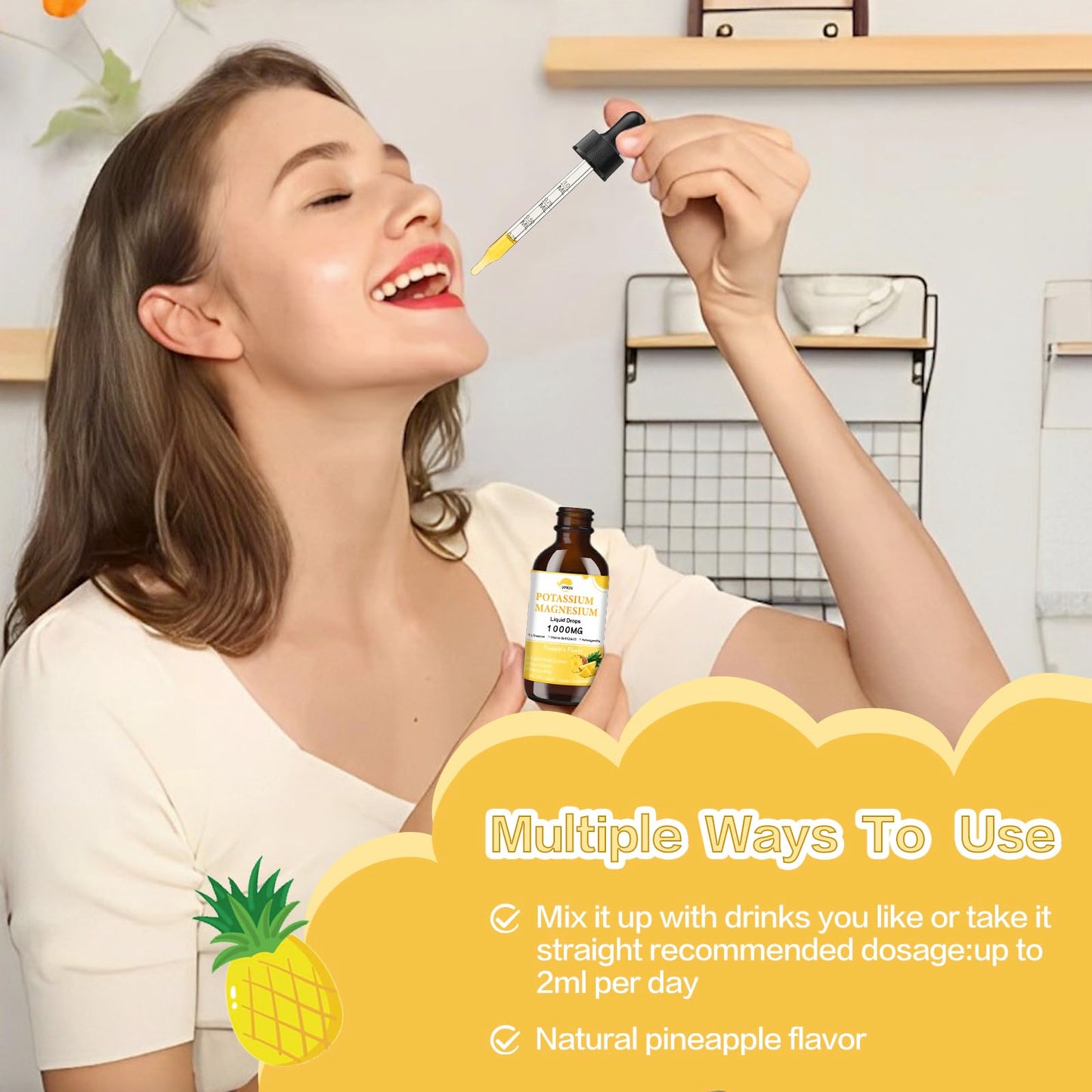 Potassium Magnesium Citrate Liquid Drops โ Pineapple Flavor, 2 fl oz, 1000mg Mg