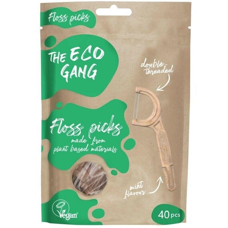 Eco Gang Floss Picks โ Plant-Based, Vegan, Mint Flavor (40 Count)