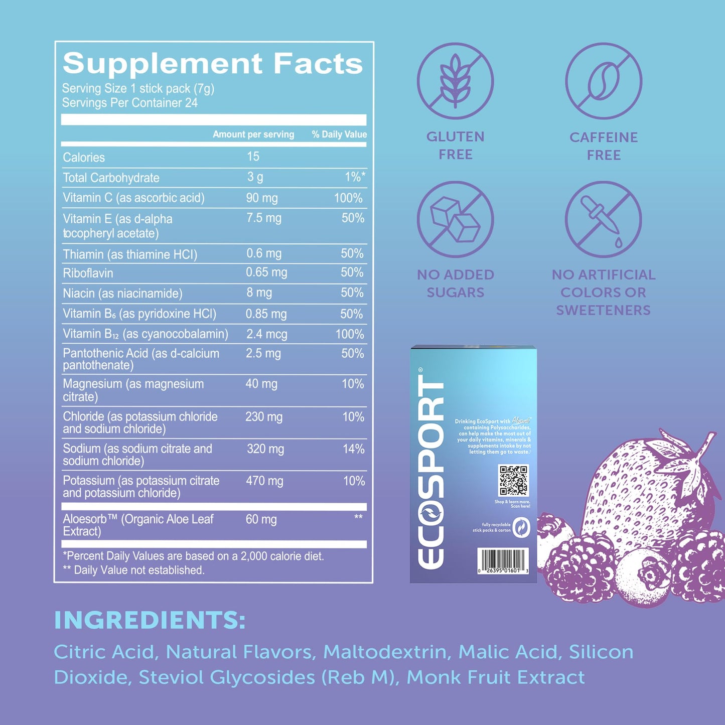 Lily of the Desert EcoSport Hydration Packets โ Blueberry Acai, 24 Count, 0.25 oz Each