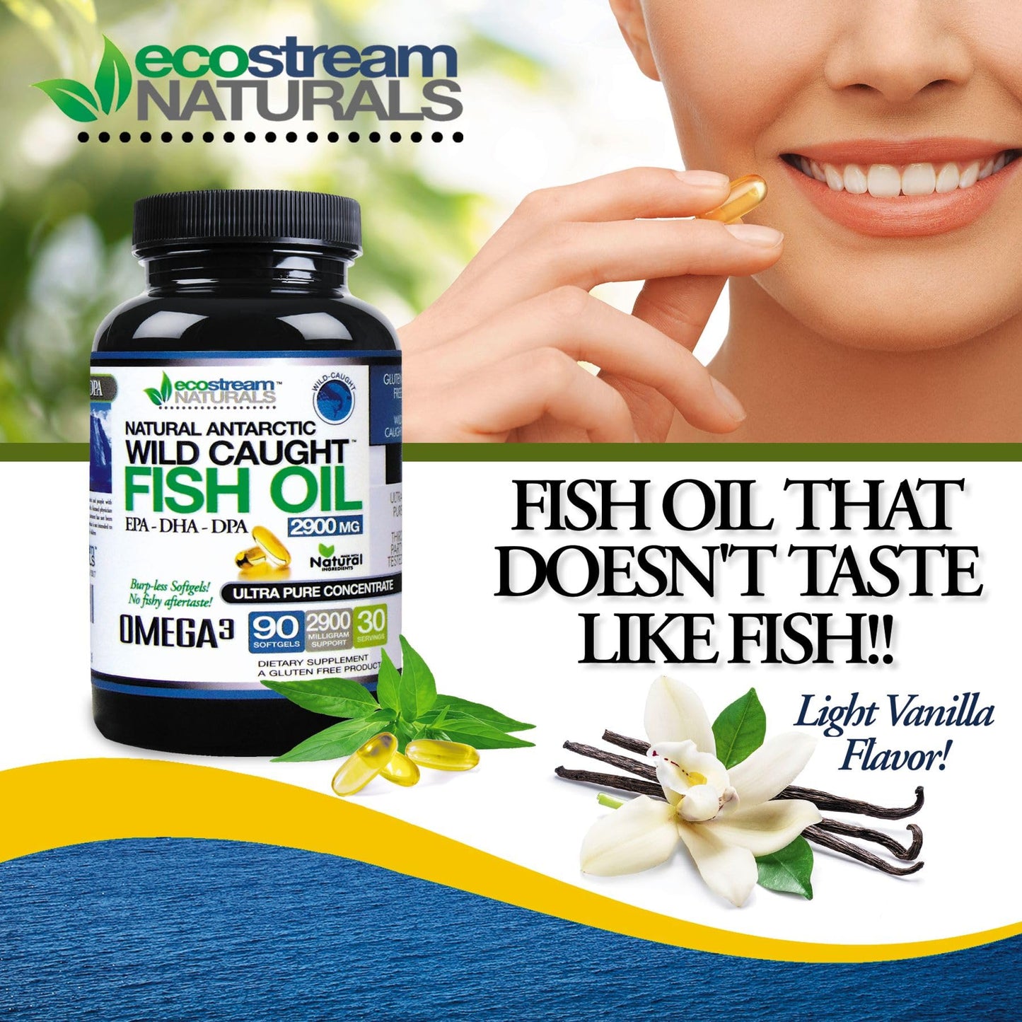 Ecostream Naturals Wild-Caught Omega-3 2,900 mg โ Pack of 2 with DPA/EPA/DHA (Enteric-Coated, No Fishy Taste)