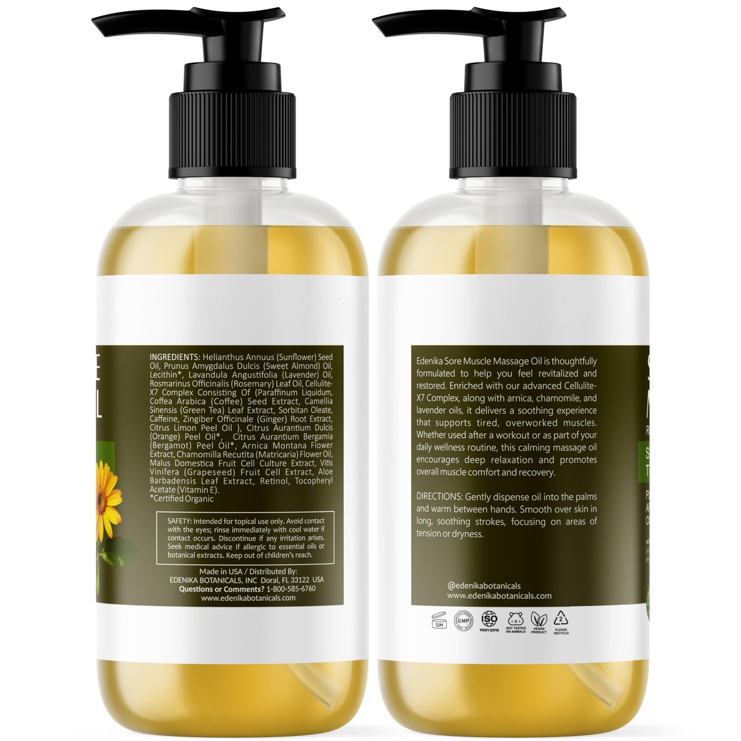 Edenika Botanicals Intense Sore Muscle Massage Oil (2-Pack) โ Arnica, Stem Cells for Deep Relief & Joint Comfort
