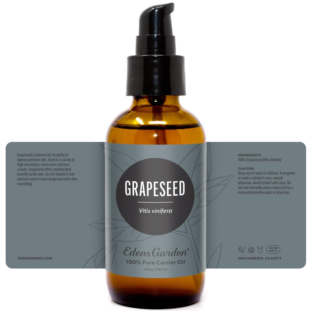 Edens Garden Grapeseed Carrier Oil โ 100% Pure, Cold-Pressed, Hexane-Free (118 ml)