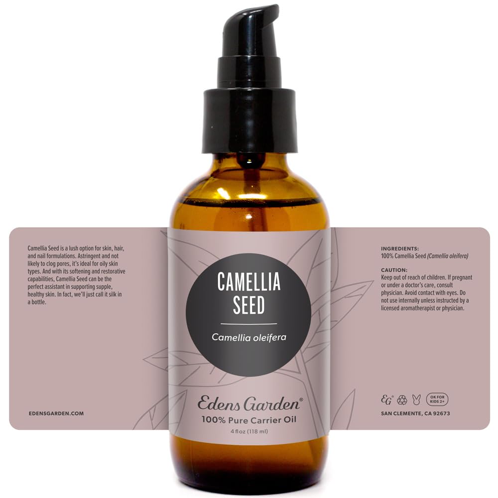 Edens Garden Camellia Seed Carrier Oil โ 100% Pure, Cold-Pressed (118 ml) Hexane-Free