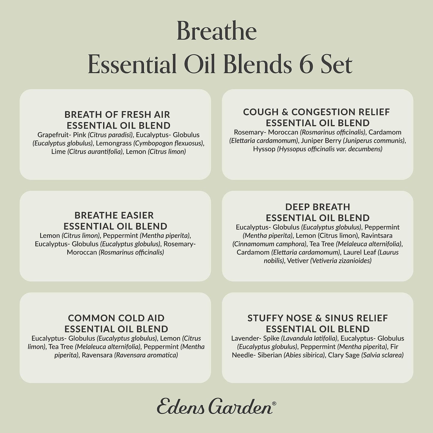 Edens Garden Breathe 6 Set โ 100% Pure Therapeutic Grade Essential Oils (10 ml x 6)