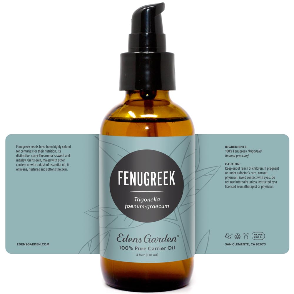 Edens Garden Fenugreek Carrier Oil โ 100% Pure, Cold-Pressed, Hexane-Free (118 ml / 4 fl oz) | Natural Moisturizer for Face, Skin, Nails, Lips, Hair & Scalp