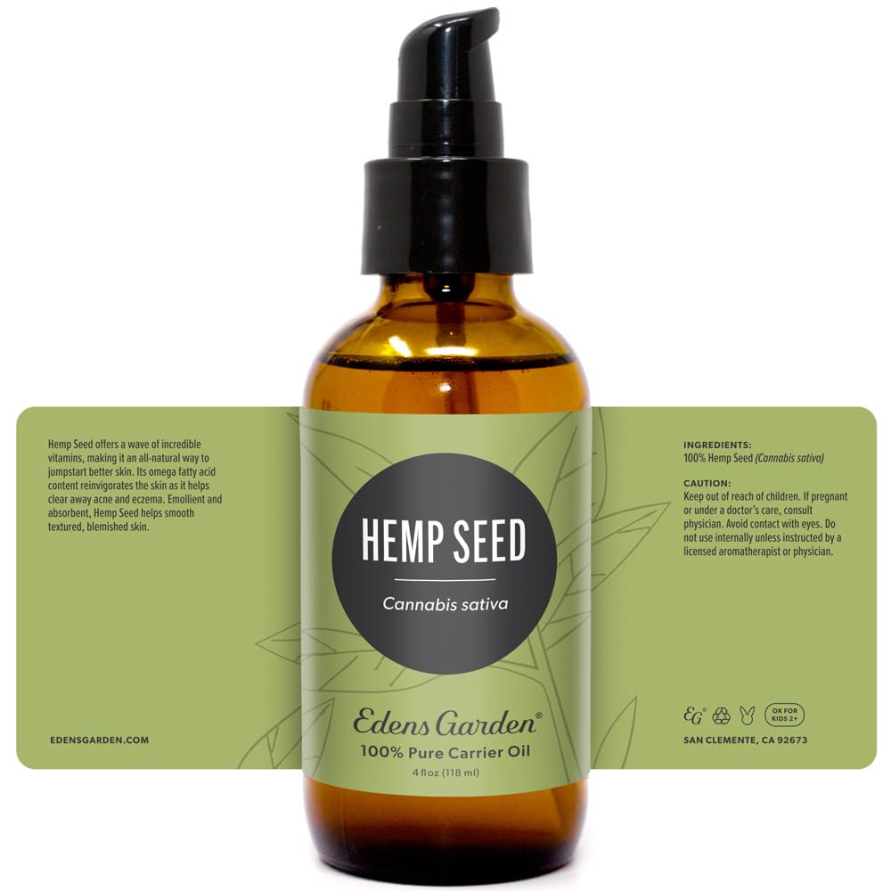 Edens Garden Hemp Seed Carrier Oil โ 100% Pure, Cold-Pressed, Hexane-Free (118 ml)