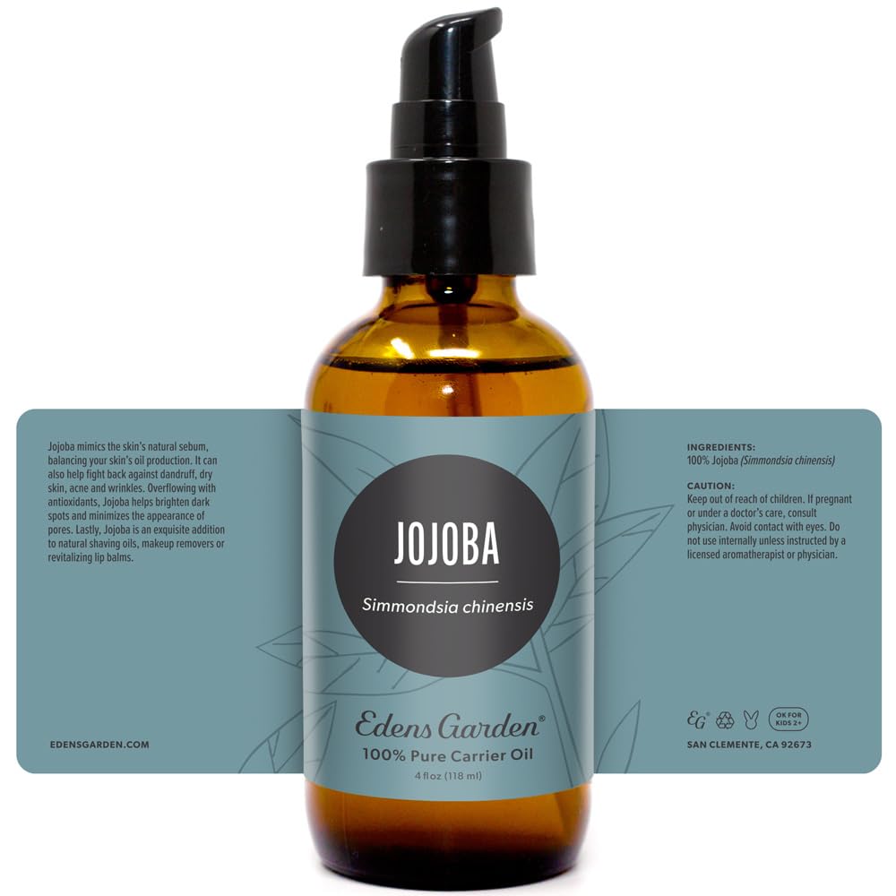 Edens Garden Jojoba Carrier Oil β 100% Pure, Cold-Pressed & Hexane Free | Deep Moisturizer for Face, Skin, Hair & Nails | 118 ml (4 fl oz)