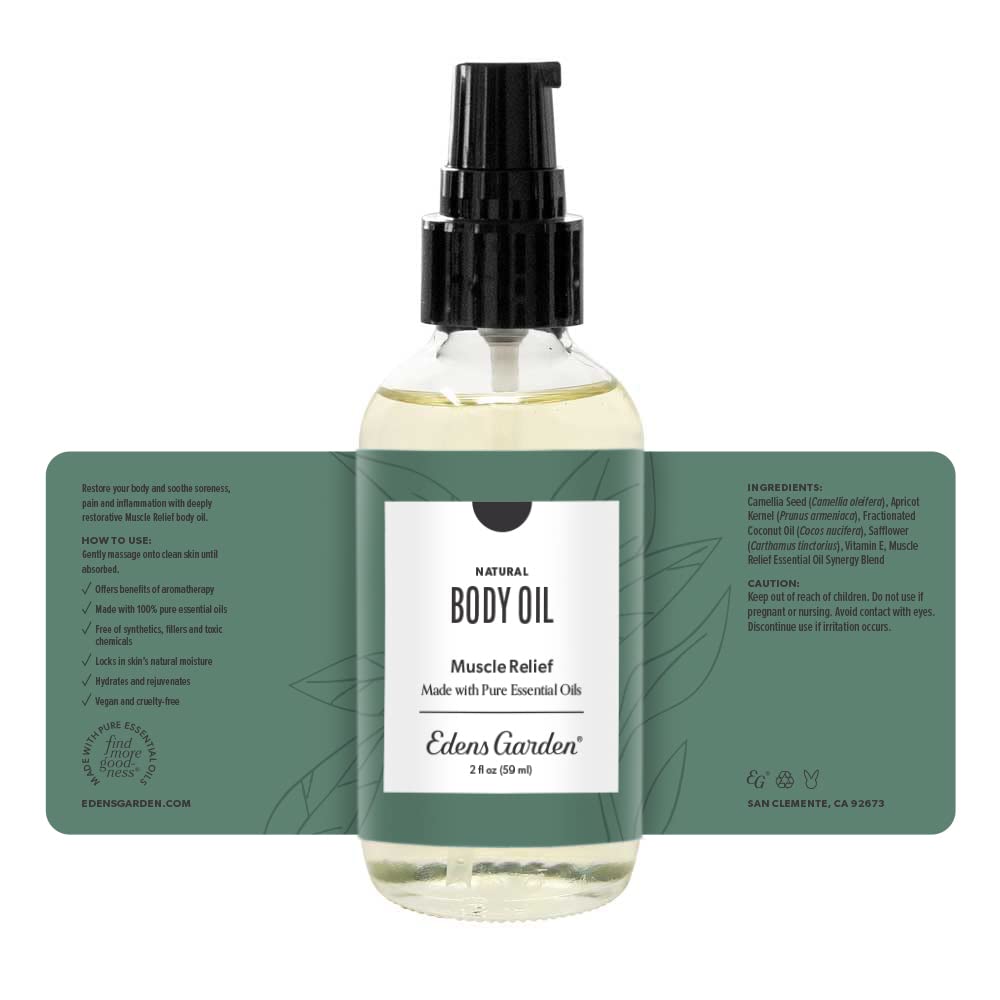 Edens Garden Muscle Relief Bath & Body Oil โ Peppermint and Wintergreen, 2 oz