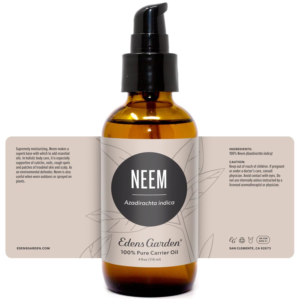 Edens Garden Neem Carrier Oil โ 100% Pure, Cold Pressed, Hexane Free | For Face, Skin, Hair & Nails | 118 ml