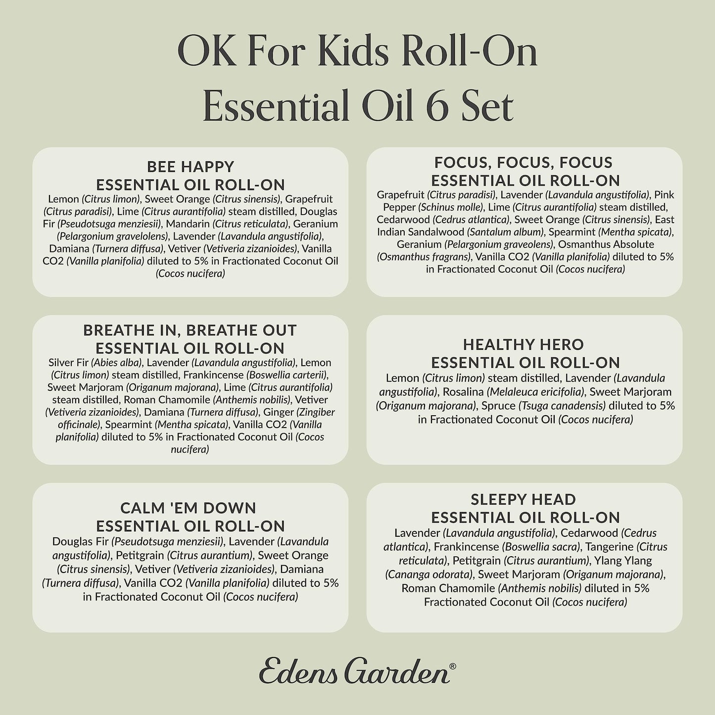 Edens Garden OK for Kids Roll-On Set โ 6 Pack, 10 ml Each | Pure Therapeutic Grade
