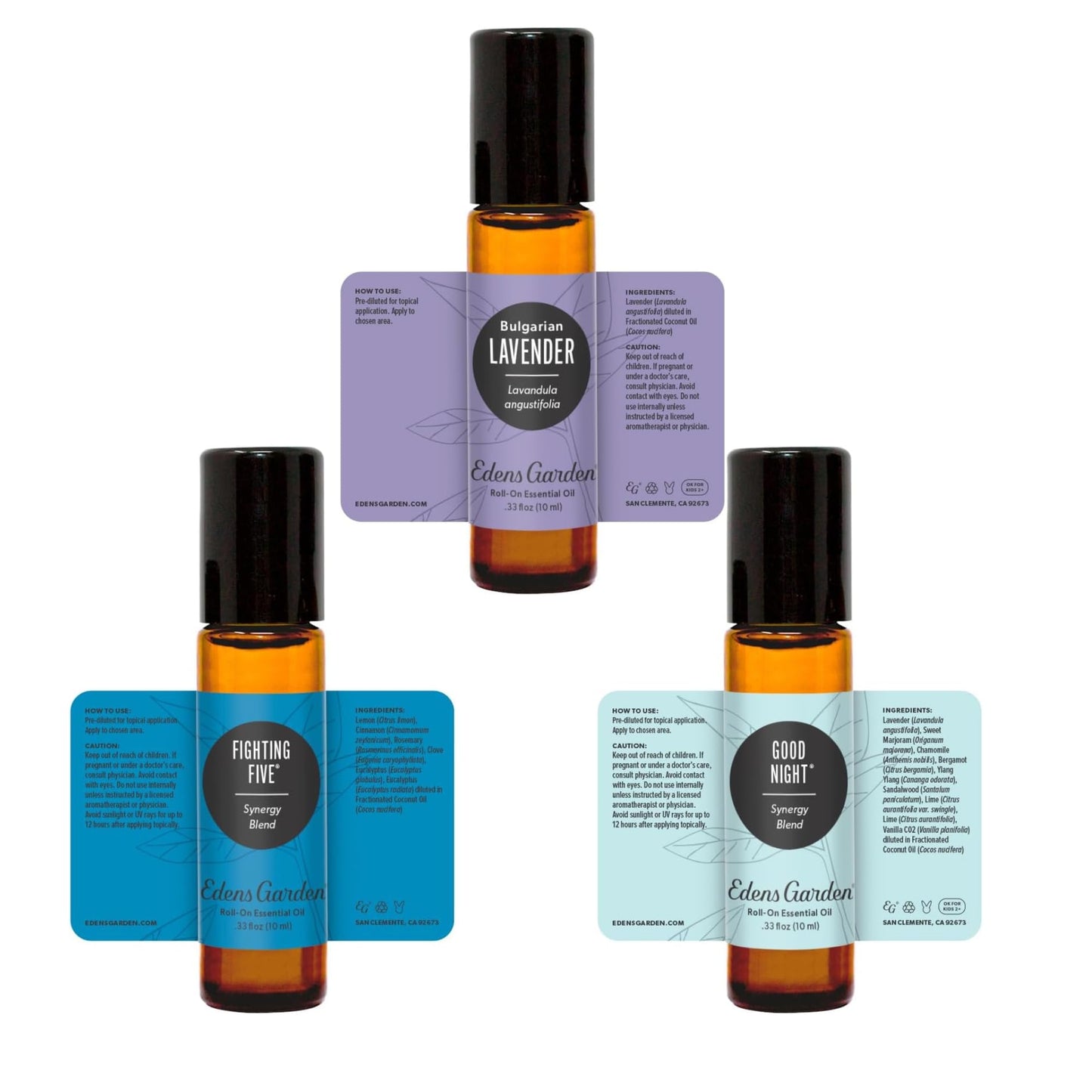 Edens Garden Best of the Best Roll-On Set โ 3 Pack (Fighting Five, Good Night & Lavender) 100% Pure Therapeutic Grade