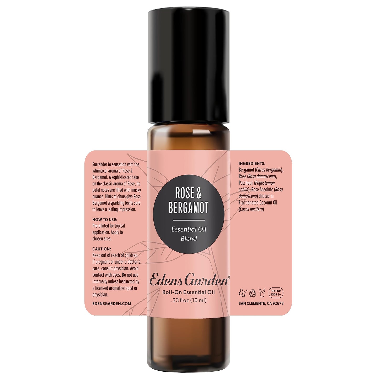 Edens Garden Rose Bergamot Essential Oil Roll-On Blend โ 100% Pure, Premium Grade, 10 ml, Skin Safe