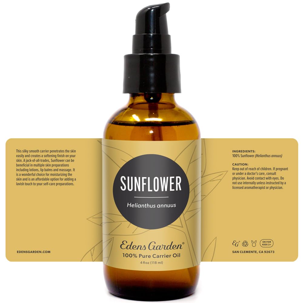 Sunflower Carrier Oil โ Edens Garden, 118 ml (100% Pure, Cold Pressed, Hexane Free)