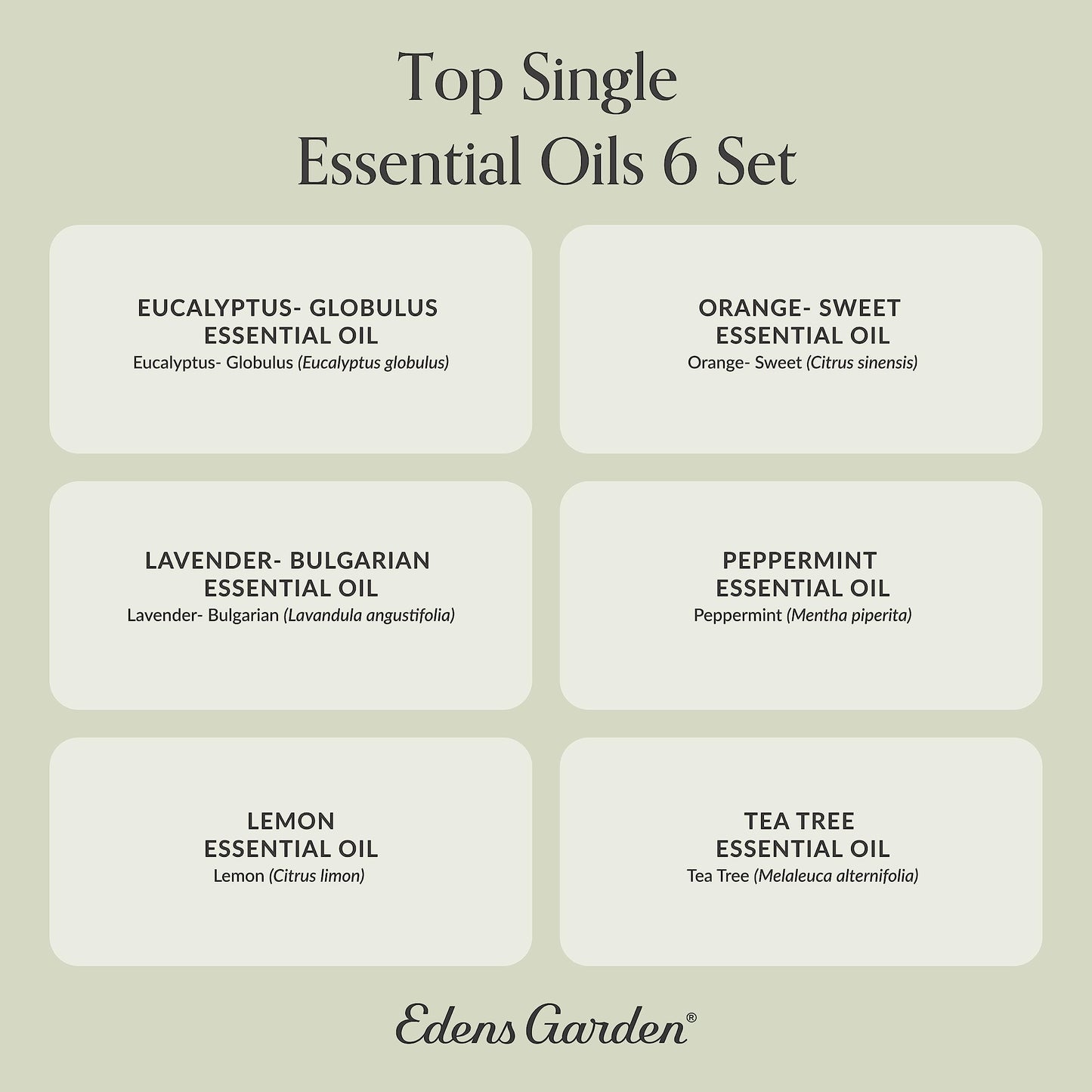 Edens Garden 6-Set Essential Oils โ 100% Pure Therapeutic Grade (10 ml each): Lavender, Peppermint, Eucalyptus, Tea Tree, Lemongrass, Sweet Orange