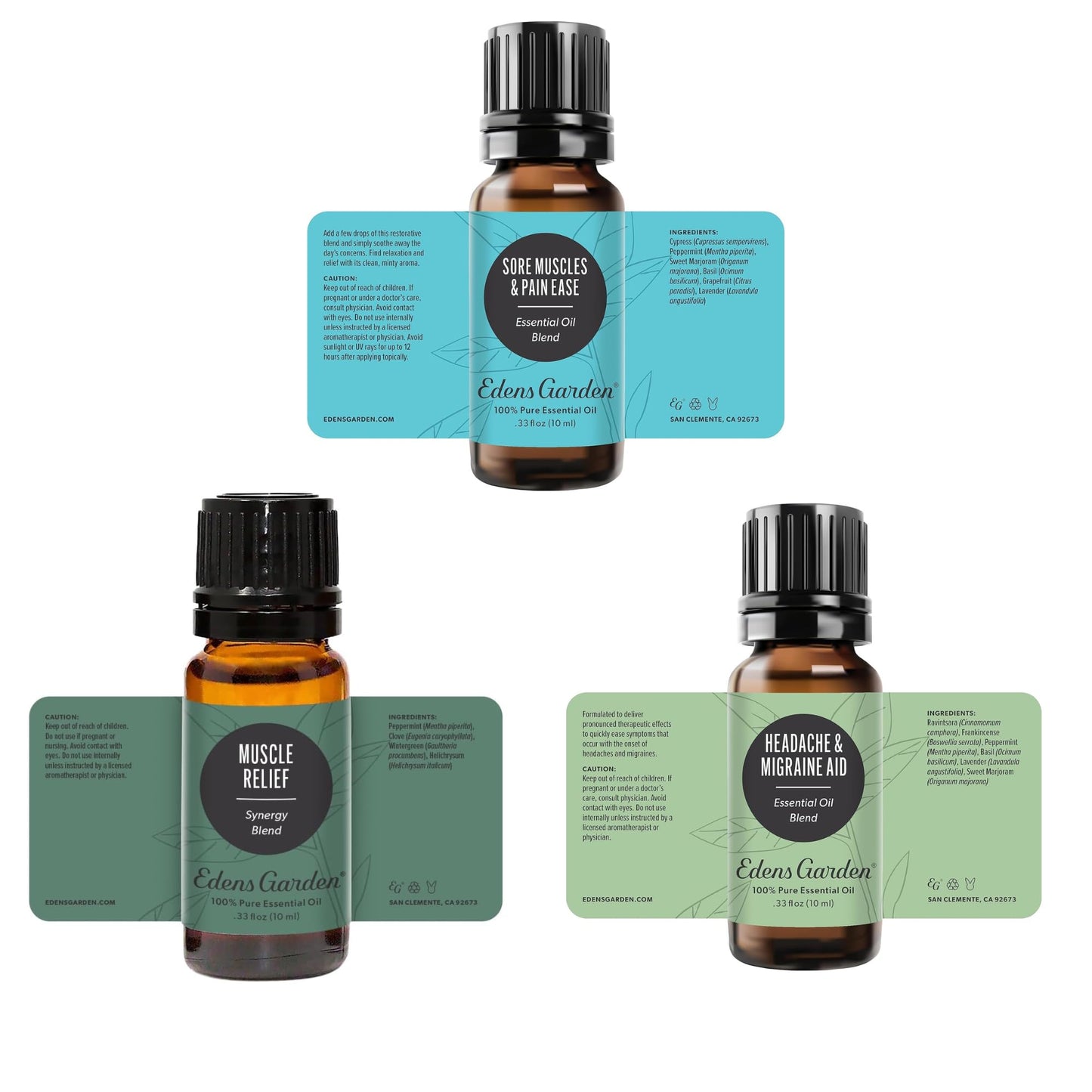 Edens Garden Aches & Pains Essential Oils 3 Pack โ 100% Pure Therapeutic Grade