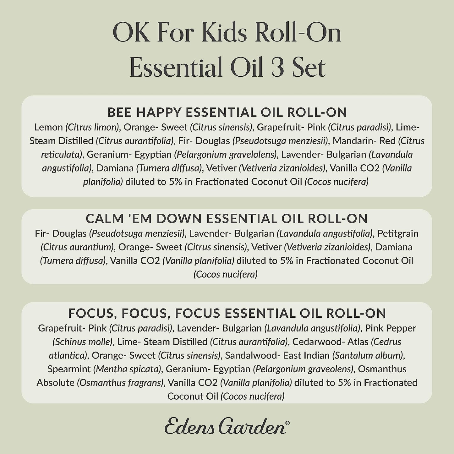 Edens Garden OK For Kids Roll-On Set โ 3x 10ml Pre-Diluted Oils