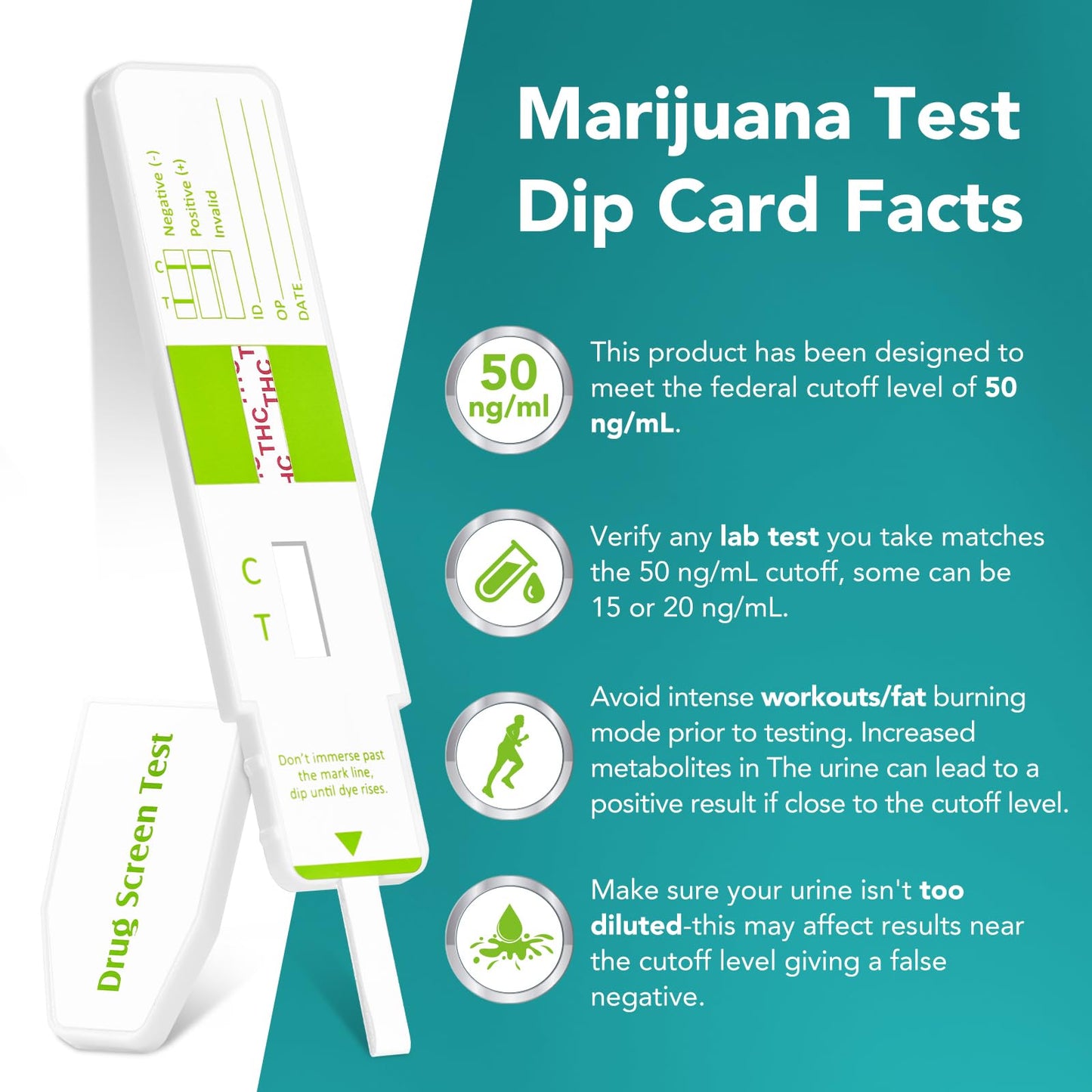 Easy@Home Marijuana Test Dip Card โ THC Urine Strip Kit (50 ng/mL) Pack of 12