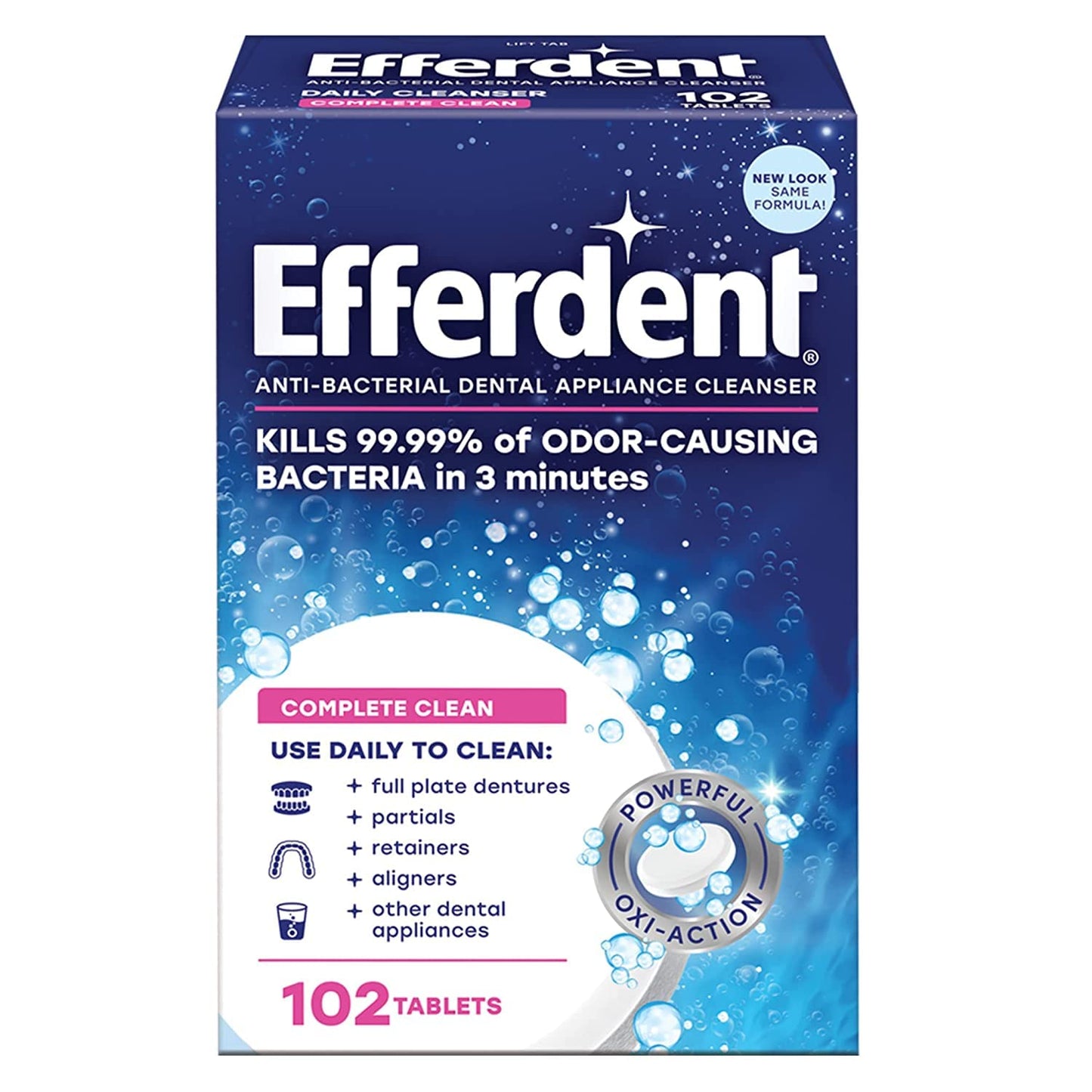 Efferdent Denture Cleanser Tablets โ Complete Clean, 102 Tablets