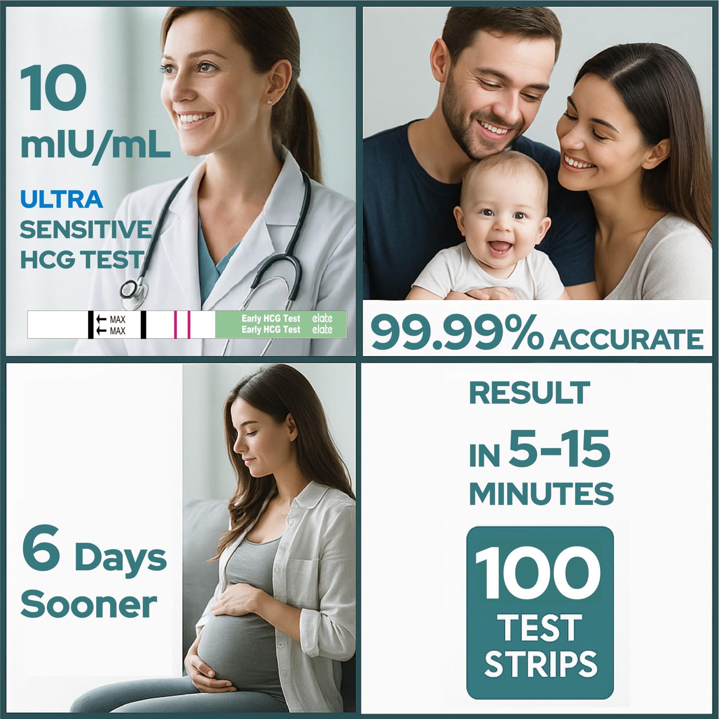 Elate Early Detection Pregnancy Test Strips โ 6 Days Early, 100 Count