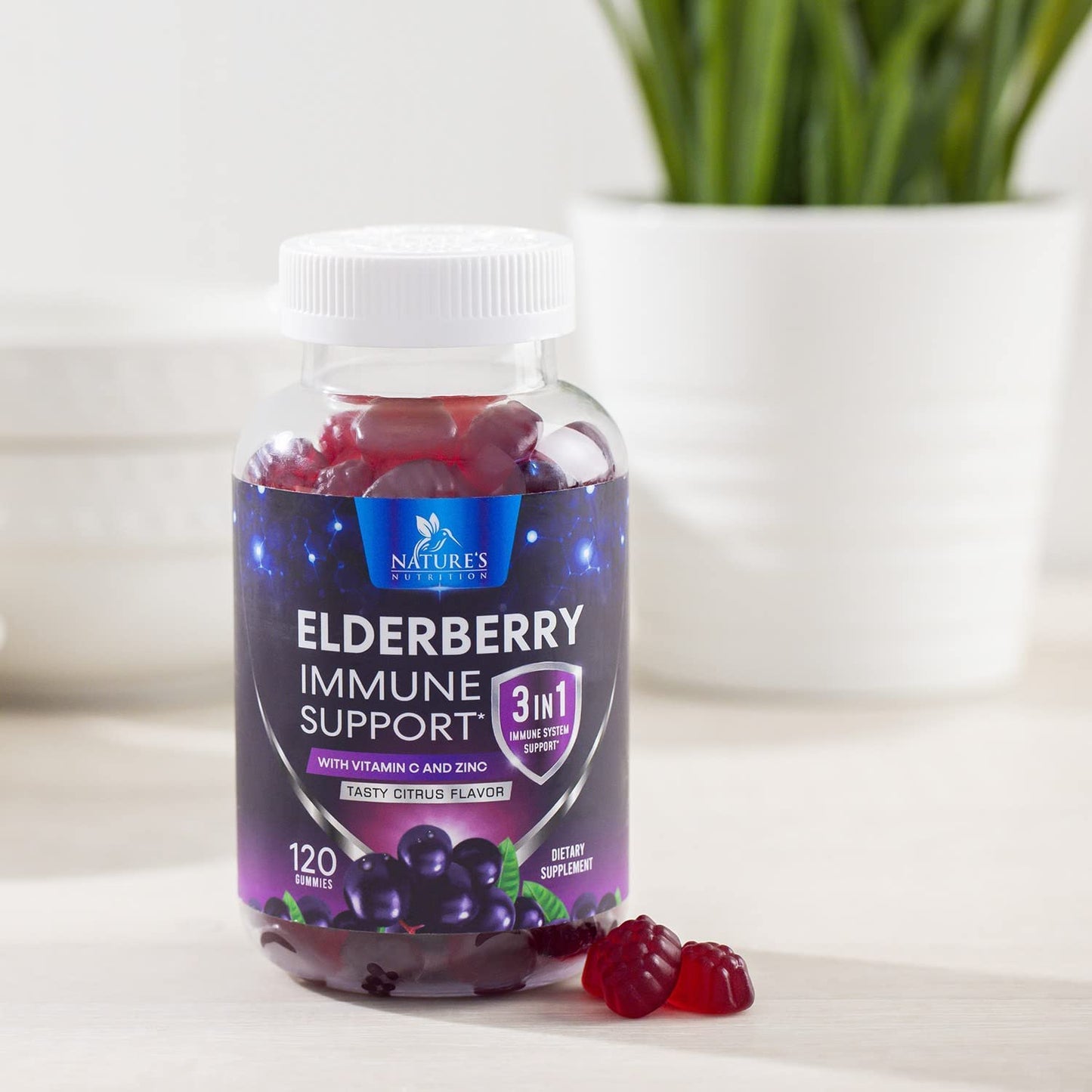 Elderberry Gummies with Vitamin C, D3 & Zinc โ Immune Support for Kids & Adults (120 Gummies)