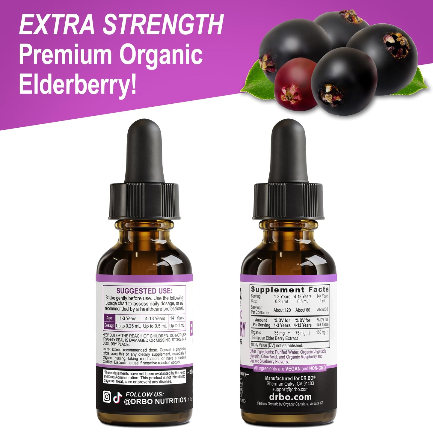 Elderberry Syrup Organic Liquid Drops โ Sugar Free Immune Support for Adults & Kids (1 Fl Oz)
