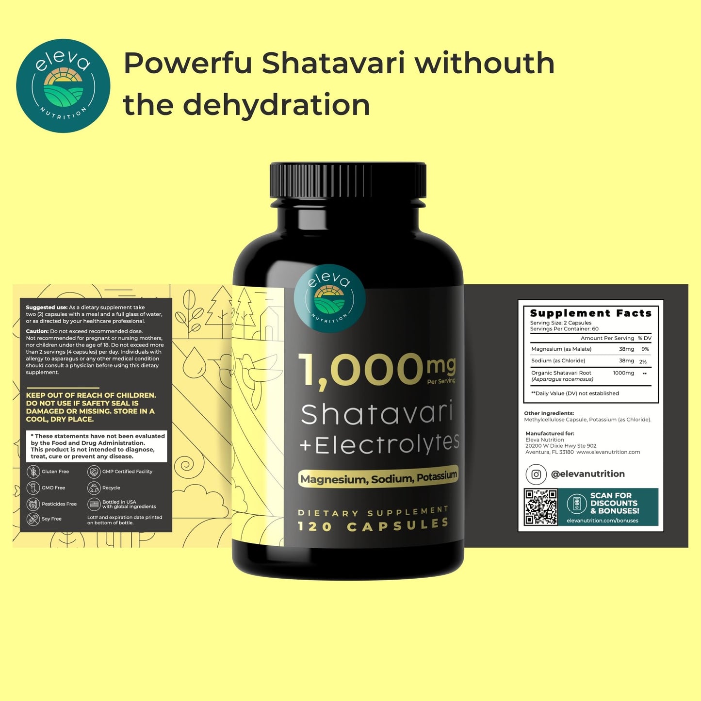 Shatavari Organic Powder Capsules for Women & Men โ 120 Ct with Electrolytes for Hydration