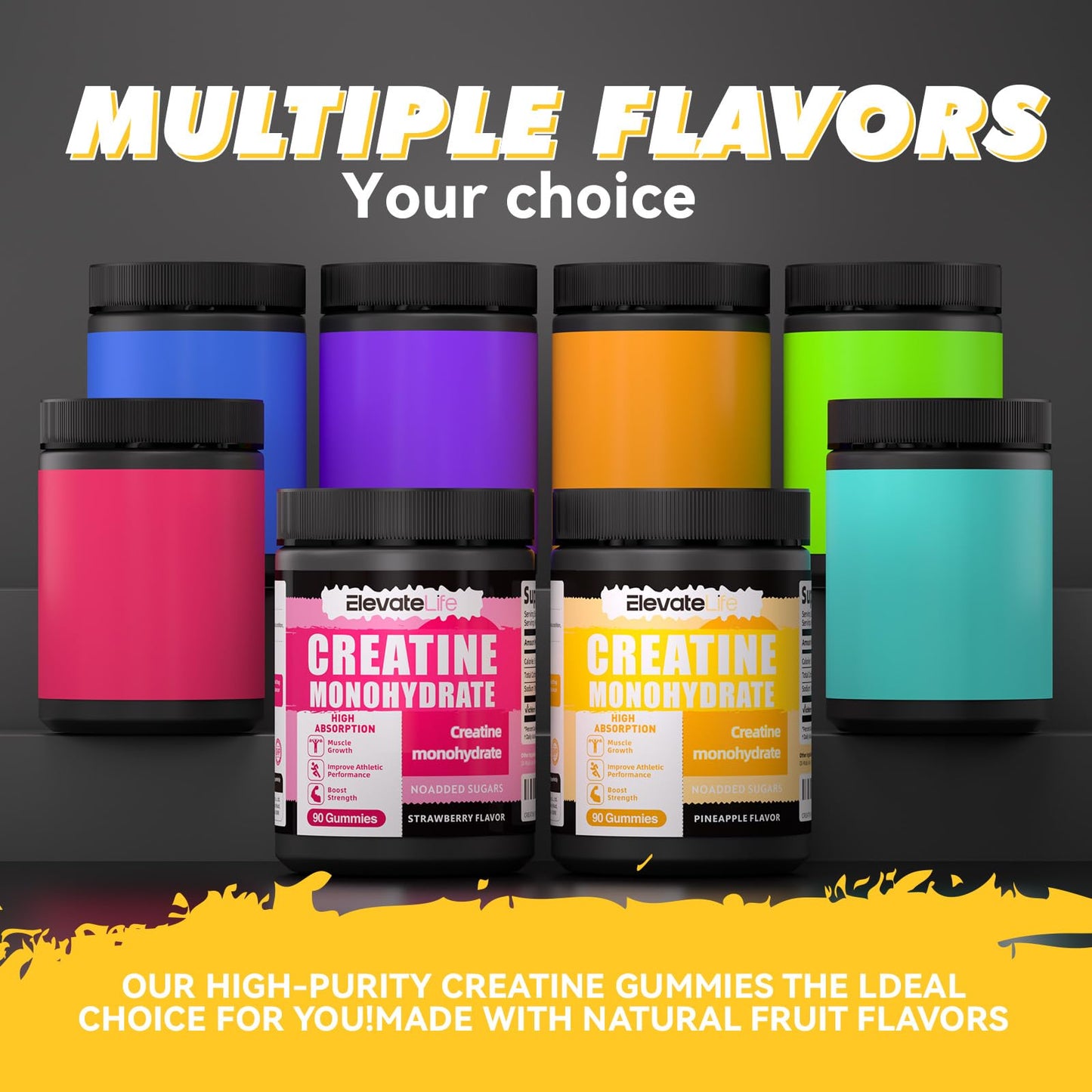 Creatine Monohydrate Gummies 5000mg โ 90 Pineapple Chewables for Men & Women | ElevateLife