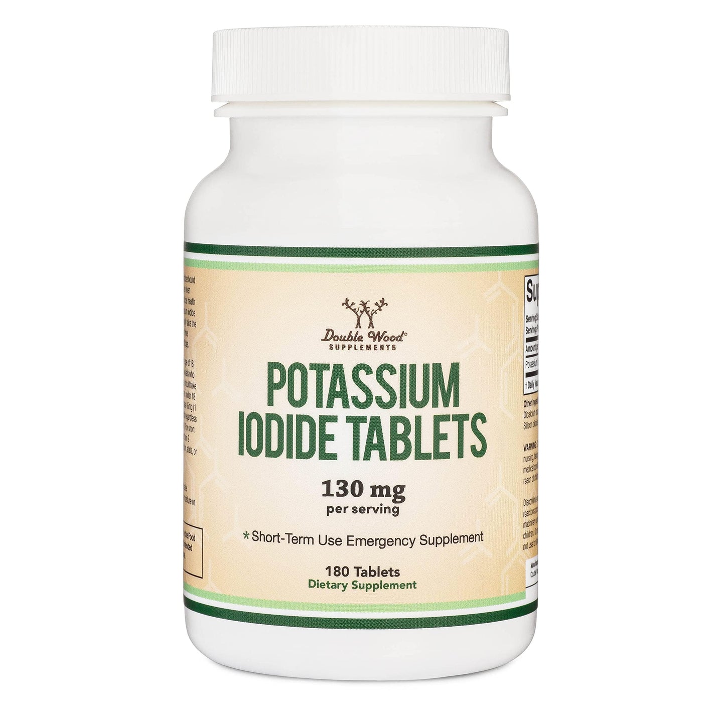 Potassium Iodide 130 mg Tablets โ 180 Count Emergency Use for Exposure โ 3 Month Supply | Double Wood Supplements