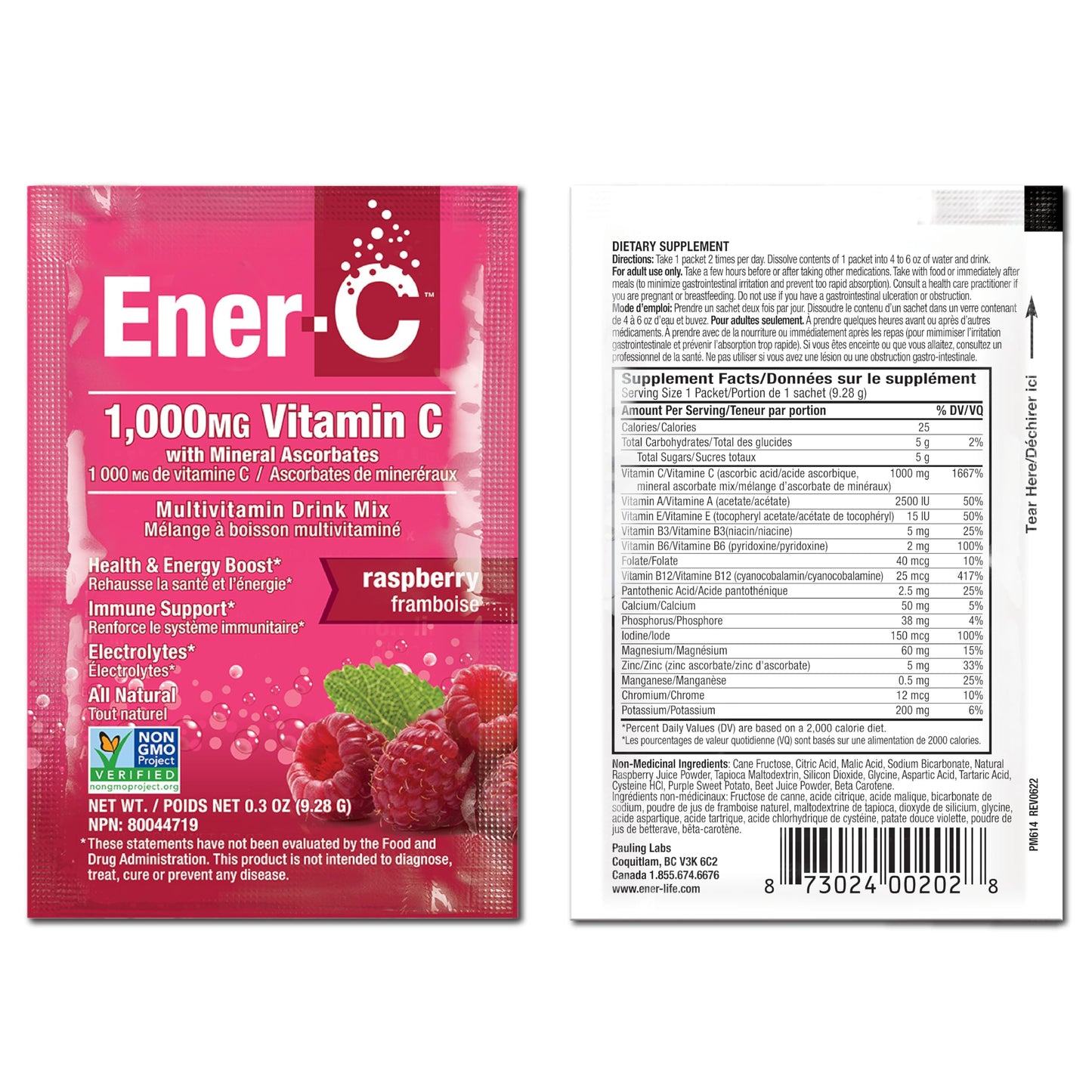 Ener-C Multivitamin Drink Mix โ Immune Support, Hydration, Raspberry, 60 Count