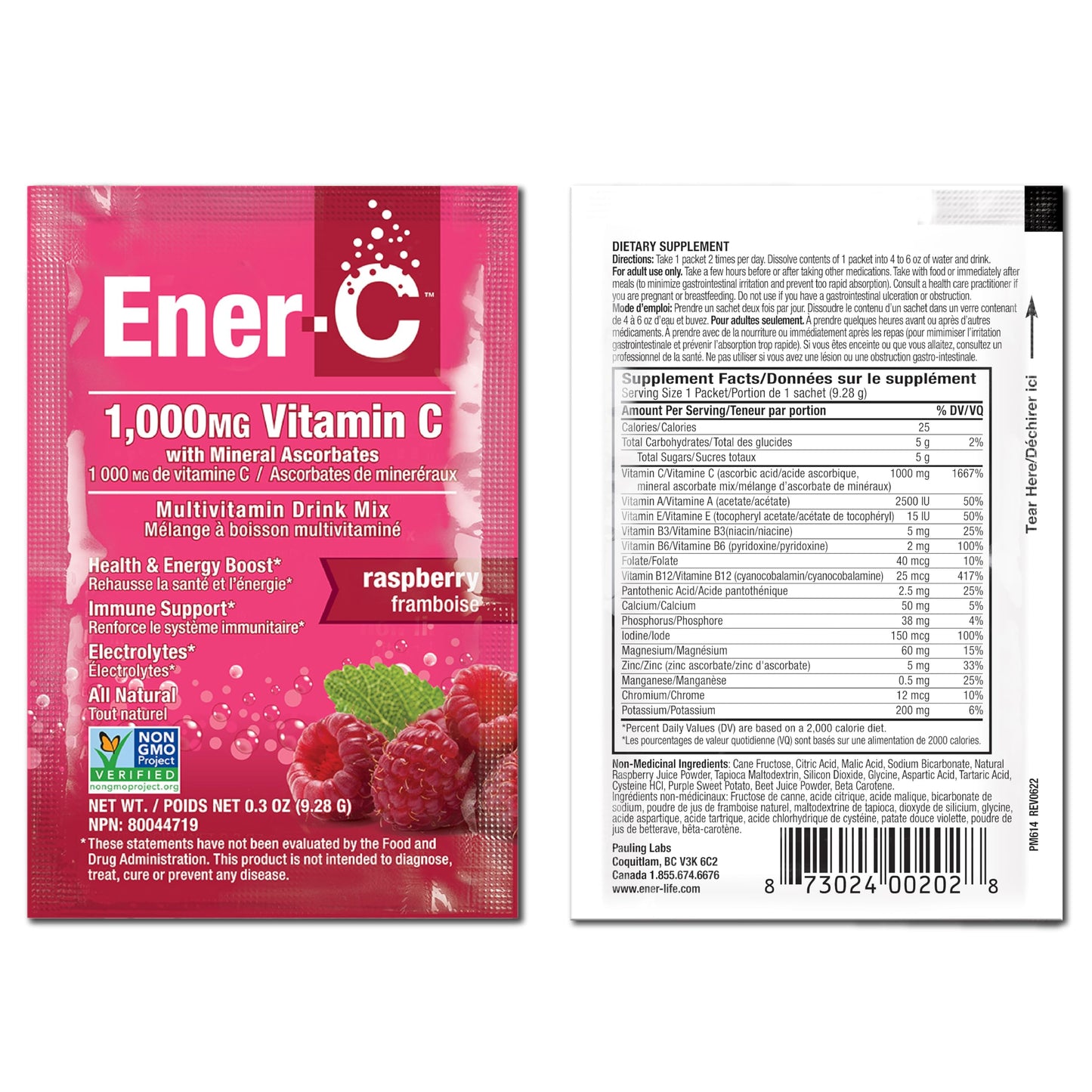 Ener-C Raspberry Multivitamin Drink Mix — Vitamin C 1000mg, Electrolytes, Immune Support | 30 Count | Vegan, Non-GMO, Gluten Free