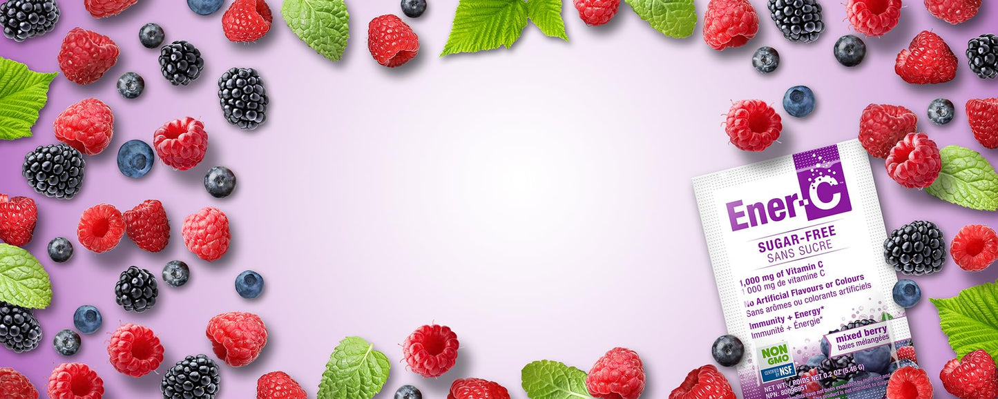 Ener-C Sugar Free Mixed Berry Vitamin C Drink Mix โ 1000 mg, Vegan, Gluten Free, 30 Pack