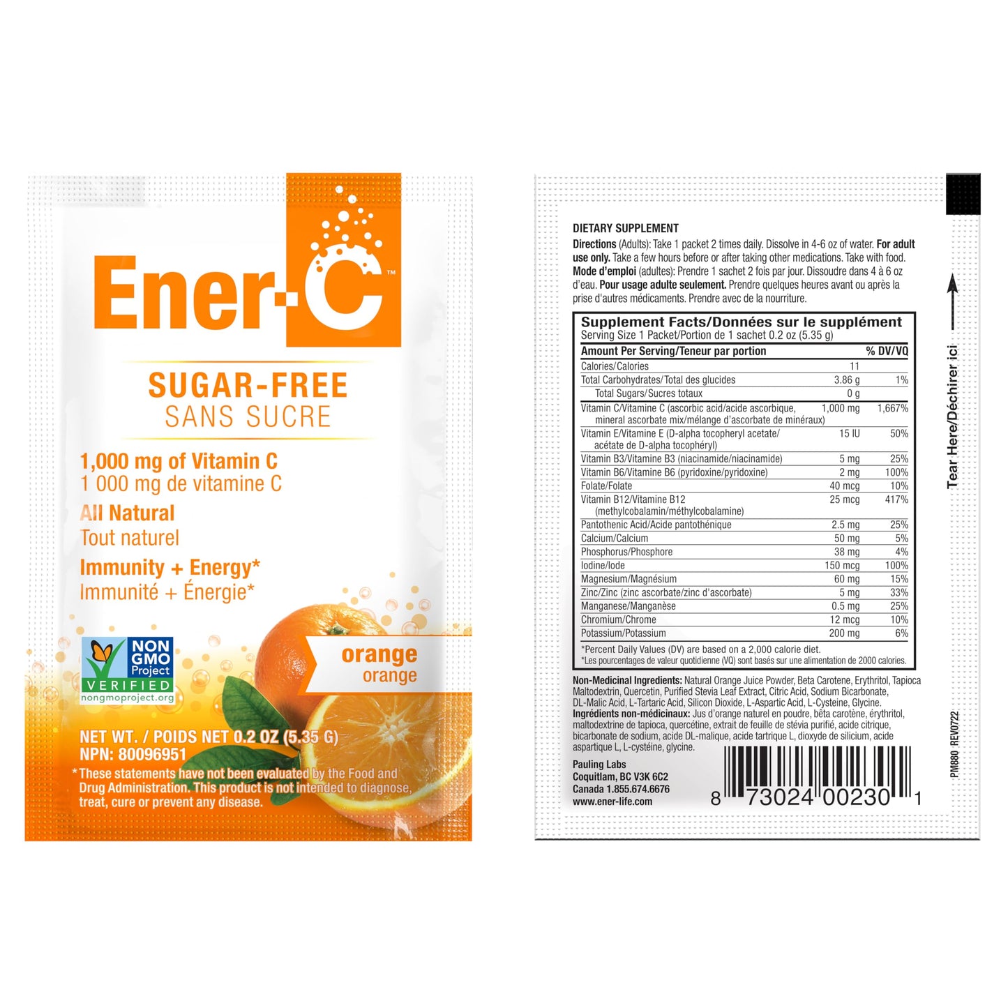 Ener-C Sugar-Free Orange Multivitamin Drink Mix โ Vitamin C 1000mg & Electrolytes, 30 Count | Non-GMO, Vegan, Gluten Free