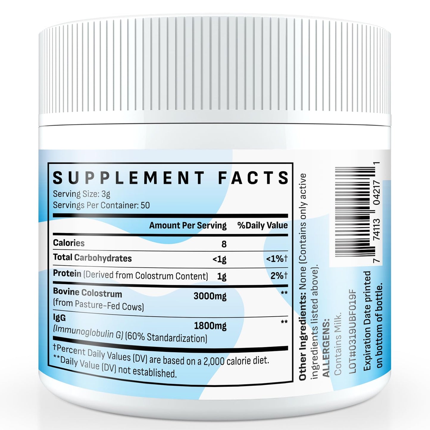 Energetic Bovine Colostrum Supplement Powder โ 60% IgG, 3000 mg, 50 Servings, Unflavored โ Gut & Immune Support